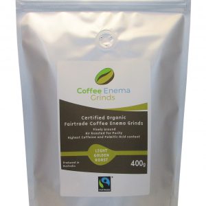 Light Golden Roast Organic Fairtrade Coffee Enema Grinds Front of packet Air roasted