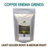 A packet of 50 50 Organic Fairtrade Air roasted Light Golden Roast and Medium Roast Coffee Enema Grinds