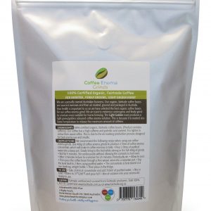 Light Golden Roast Organic Fairtrade Coffee Enema Grinds Back instructions Air roasted