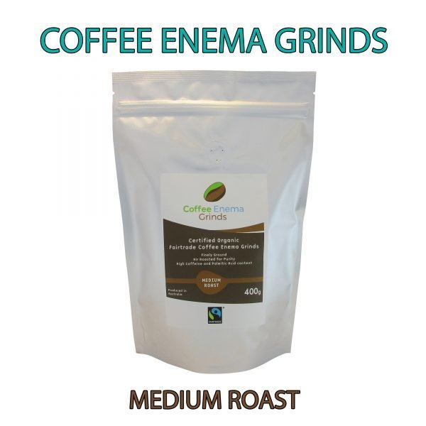 Medium Roast Organic Fairtrade Air roasted Coffee Enema Grinds Front of packet