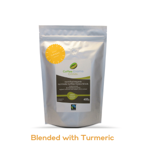 Organic coffee enema grinds blendid with organic turmeric